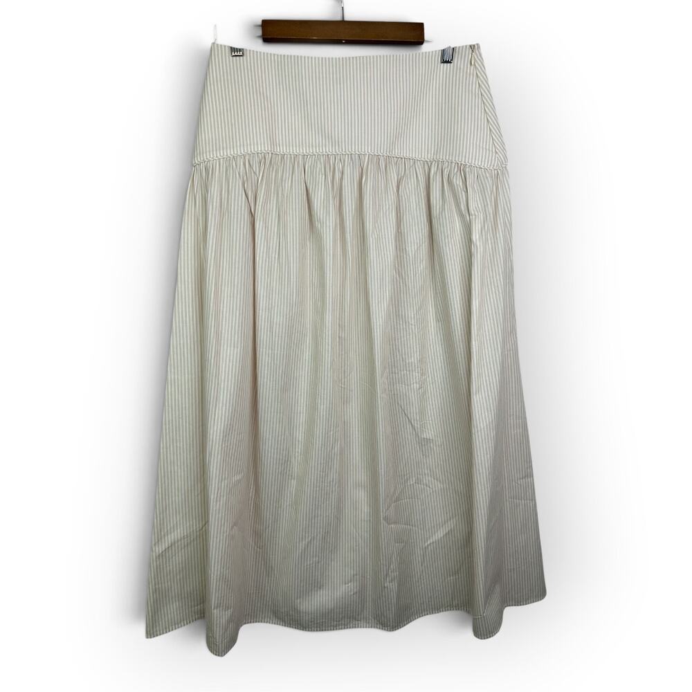 Zara Women S Cream Striped Cotton Midi Skirt Flowy A Line Romantic Neutral.